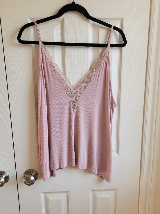 American Eagle Outfitters Tops - American Eagle Outfitters Blush Pink Lace Trim Tank Top XL